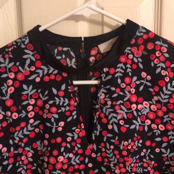 Loft Black Colorful Floral Keyhole Velvet Trim Mini Dress Size Small Tall - Picture 4 of 6